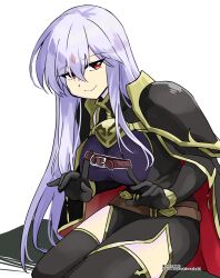 Rule 34 | 1girl, alternate costume, breasts, corruption, dark persona, fire emblem, fire emblem: genealogy of the holy war, julia (fire emblem), large breasts, long hair, looking at viewer, medium breasts, nintendo, purple hair, red eyes, smile, solo, white background, yukia (firstaid0)