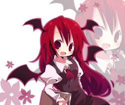 Rule 34 | 1girl, ana (rznuscrf), bat wings, book, fang, female focus, head wings, koakuma, long hair, open mouth, red eyes, red hair, smile, solo, embodiment of scarlet devil, touhou, wings, zoom layer