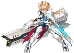 Rule 34 | 1boy, :o, armor, black pants, blonde hair, blue eyes, boots, brown hair, cannon, chung seiker, elsword, full armor, full body, gloves, holding, holding weapon, huge weapon, long hair, looking at viewer, male focus, multicolored hair, official art, open mouth, pants, pauldrons, ress, shoulder armor, solo, spiked hair, streaked hair, surcoat, tactical trooper (elsword), thigh boots, thighhighs, transparent background, two-tone hair, weapon