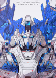 Rule 34 | artist name, azzalea, blue eyes, character name, commentary, english commentary, gundam, gundam unicorn, highres, looking at viewer, mecha, mobile suit, no humans, nt-d, portrait, robot, science fiction, solo, unicorn gundam, unicorn gundam perfectibility, v-fin, watermark
