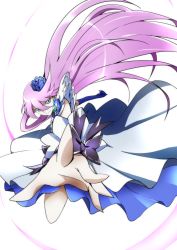Rule 34 | 10s, 1girl, black bow, blue eyes, blue flower, blue rose, bow, brooch, cure moonlight, dress, elbow gloves, flower, gloves, hair flower, hair ornament, heart, heart brooch, heartcatch precure!, jewelry, long hair, magical girl, md5 mismatch, outstretched hand, precure, purple hair, rose, serious, single elbow glove, solo, tsukikage oyama, tsukikage yuri, very long hair, waist bow, white background