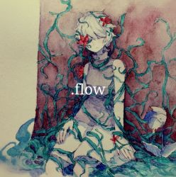Rule 34 | .flow, 1girl, bad id, bad pixiv id, breasts, commentary, copyright name, flower, messy hair, painting (medium), plant, sabitsuki, shirt, short hair, skirt, sleeveless, sleeveless shirt, sleeveless turtleneck, solo, traditional media, turtleneck, watercolor (medium), white hair