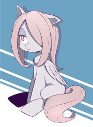 Rule 34 | 1girl, animal ears, animalization, caibao return, full body, highres, horse ears, little witch academia, my little pony, my little pony: friendship is magic, no humans, one eye covered, parody, pink eyes, pink hair, pony (animal), simple background, sucy manbavaran, tail, wings