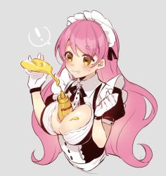 Rule 34 | 1girl, aizono manami, between breasts, blush, breasts, buttons, cleavage, cleavage cutout, clothing cutout, cropped torso, eyelashes, frills, gloves, grey background, heart, heart-shaped pupils, highres, kan&#039;yu (citron 82), large breasts, long hair, maid headdress, mustard, mustard bottle, nijisanji, pink hair, puffy short sleeves, puffy sleeves, short eyebrows, short sleeves, simple background, sketch, solo, squeeze bottle, sweatdrop, symbol-shaped pupils, thick eyebrows, upper body, very long hair, virtual youtuber, wavy hair, white gloves
