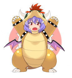 Rule 34 | 1girl, bowser, bowser (cosplay), cosplay, fang, female focus, mario (series), nintendo, ooike teru, remilia scarlet, simple background, solo, touhou