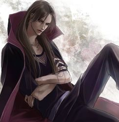 Rule 34 | 1boy, androgynous, black hair, crossed arms, jewelry, lily (artist), long hair, lowres, male focus, naruto, naruto (series), necklace, ring, solo, uchiha itachi