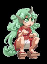 Rule 34 | 1girl, :3, animal ears, animated, animated gif, bare arms, bare legs, begging, chestnut mouth, collared shirt, commentary, daniel renard, english commentary, fangs, feet, fingernails, full body, geta, green eyes, green hair, green nails, hands up, horns, kariyushi shirt, komano aunn, long hair, looking up, looping animation, midriff peek, monochrome, nail polish, open mouth, paw pose, red shirt, red shorts, shirt, short sleeves, shorts, single horn, slit pupils, solo, squatting, tail, toenail polish, toenails, toes, tongue, touhou, transparent background, upshorts, very long hair, wiggling toes