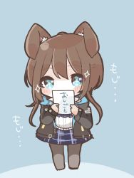 Rule 34 | + +, 1girl, amiya (arknights), animal ear fluff, animal ears, arknights, black jacket, black pantyhose, blue background, blue eyes, blue skirt, blush stickers, brown hair, commentary request, covered mouth, full body, highres, holding, hood, hood down, hooded jacket, jacket, long hair, long sleeves, looking at viewer, mom2, no shoes, open clothes, open jacket, pantyhose, plaid, plaid skirt, rabbit ears, shirt, skirt, sleeves past wrists, solo, sparkle, standing, translation request, white shirt