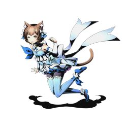 Rule 34 | 10s, 1boy, androgynous, animal ears, black pantyhose, blue ribbon, blue thighhighs, bow, brown eyes, brown hair, cat boy, cat ears, cat tail, crossdressing, detached sleeves, divine gate, dress, felix argyle, full body, hair bo, hair ribbon, looking at viewer, male focus, official art, one eye closed, pantyhose, paw pose, re:zero kara hajimeru isekai seikatsu, ribbon, shadow, short hair, sleeveless, sleeveless dress, solo, striped clothes, striped thighhighs, tail, thighhighs, tongue, tongue out, transparent background, trap, ucmm, vertical-striped clothes, vertical-striped thighhighs, white bow