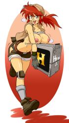 Rule 34 | 1girl, absurdres, breasts, breasts out, clothes lift, fio germi, glasses, highres, large breasts, mergeritter, metal slug, nipples, shirt lift, solo, tagme