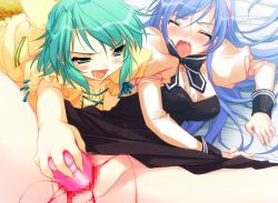 Rule 34 | 2girls, bed, blood, blue hair, blush, bow, bowtie, breasts, censored, defloration, dildo, dress, closed eyes, female focus, game cg, green eyes, green hair, hairband, long hair, lying, multiple girls, no panties, non-web source, object insertion, on back, open mouth, pussy, red hair, saliva, sex toy, shining star lily&#039;s, short hair, tears, toy, uniform, vaginal, vaginal object insertion, wristband, yuri