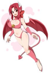 Rule 34 | 1girl, bad id, bad pixiv id, barefoot, bow, breasts, brown eyes, cleavage, cleavage cutout, clothing cutout, cosplay, demon girl, demon horns, demon tail, demon wings, feet, fingernails, hair bow, highres, holly (monster farm), horns, kaz (shade), large breasts, long fingernails, long toenails, monster farm, nail polish, navel, fairy, pixie (monster farm), pixie (monster farm) (cosplay), red hair, solo, demon girl, tail, toenail polish, toenails, wings