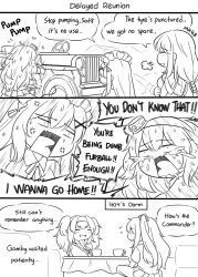 Rule 34 | 3koma, 5girls, :d, afterimage, anger vein, blush, car, closed eyes, collared shirt, comic, commentary, crossover, crying, cup, english text, flying sweatdrops, gambier bay (kancolle), girls&#039; frontline, greyscale, guin guin, hair ornament, hairband, hat, jeep, kantai collection, maid headdress, mini hat, mk48 (girls&#039; frontline), monochrome, motion blur, motor vehicle, multiple girls, neck ribbon, one side up, open mouth, pleated skirt, ppk (girls&#039; frontline), profile, ribbon, s.a.t.8 (girls&#039; frontline), shirt, short sleeves, sitting, skirt, smile, streaming tears, table, teacup, tears, tilted headwear, ump45 (girls&#039; frontline), x hair ornament