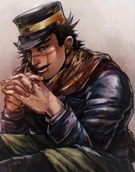 Rule 34 | 1boy, black hair, golden kamuy, hat, long sleeves, male focus, military, military hat, military uniform, ng 5656, scar, scar on face, scar on mouth, scarf, short hair, sugimoto saichi, uniform