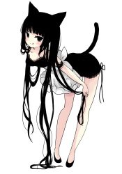 Rule 34 | 1girl, :q, absurdres, animal ears, apron, bad id, bad pixiv id, bare arms, bare shoulders, black dress, black eyes, black footwear, black hair, blush, breasts, cat ears, cat girl, cat tail, closed mouth, dress, frilled apron, frills, full body, highres, lace, lace-trimmed dress, lace trim, leaning forward, long hair, looking at viewer, original, shoes, simple background, sleeveless, sleeveless dress, small breasts, smile, solo, standing, tail, tail raised, tongue, tongue out, tsukiyo (skymint), very long hair, white apron, white background