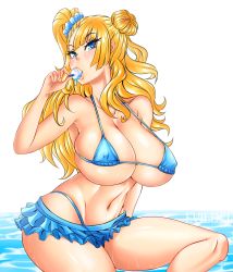Rule 34 | 1girl, absurdres, blonde hair, breasts, evil-dei, galko, highres, large breasts, oshiete! galko-chan, solo, swimsuit
