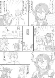 Rule 34 | 10s, admiral (kancolle), bare shoulders, comic, elbow gloves, fanning, food, gloves, greyscale, hairband, headgear, kantai collection, long hair, monochrome, multiple girls, nagato (kancolle), osora (judithandlilith), smile, traditional media, translation request