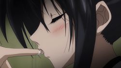 Rule 34 | 10s, 1boy, 1girl, animated, animated gif, closed eyes, finger in another&#039;s mouth, finger sucking, high school dxd, himejima akeno, ponytail