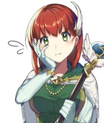 Rule 34 | 1girl, bad id, bad twitter id, blush, elbow gloves, fire emblem, fire emblem: the blazing blade, fire emblem heroes, gloves, green eyes, looking at viewer, nintendo, priscilla (fire emblem), red hair, short hair, solo, staff