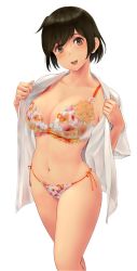 Rule 34 | bra, highres, open clothes, open shirt, panties, tagme, underwear, wa (genryusui), white background, wide hips