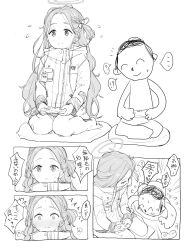Rule 34 | 1boy, 1girl, doodle sensei (blue archive), blue archive, blush, comic, controller, crossed legs, cushion, game controller, halo, highres, holding, holding controller, holding game controller, long hair, naltal, on floor, playing games, sensei (blue archive), speech bubble, very long hair, yuzu (blue archive)