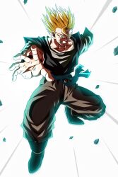 Rule 34 | absurdres, angry, blonde hair, green eyes, highres, kamehameha (dragon ball), muscular, muscular male, scratches, son gohan (future), spiked hair, super dragon ball heroes, super saiyan, super saiyan 2, tagme