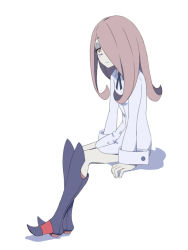 Rule 34 | 1girl, boots, hair over one eye, little witch academia, satochi, shirt, sitting, sucy manbavaran