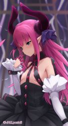 Rule 34 | 1girl, blue eyes, blush, breasts, curled horns, detached sleeves, dragon horns, elizabeth bathory (fate), elizabeth bathory (fate/extra ccc), elizabeth bathory (first ascension) (fate), fang, fate/extra, fate/extra ccc, fate/grand order, fate (series), finger cots, hair between eyes, hair ribbon, highres, horns, jampen, long hair, long sleeves, looking away, pink hair, pointy ears, purple ribbon, ribbon, small breasts, solo, two side up, white sleeves