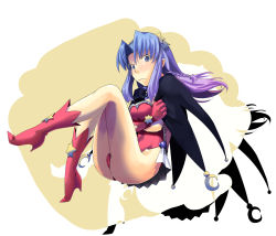Rule 34 | 1girl, ass, blue eyes, blue hair, blush, boots, braid, breasts, cape, medea (fate), crescent moon, embarrassed, fate/stay night, fate (series), female focus, frown, gloves, gradient hair, high heel boots, high heels, highleg, highleg leotard, highres, legs, leotard, light purple hair, long hair, looking at viewer, magical girl, matching hair/eyes, mihane, moon, multicolored hair, pointy ears, sitting, solo, type-moon