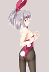 Rule 34 | 10s, 1girl, animal ears, ass, back-seamed legwear, bad id, bad pixiv id, bow, bowtie, brown eyes, detached collar, ekibyou, fake animal ears, from behind, kantai collection, pantyhose, playboy bunny, ponytail, rabbit ears, rabbit tail, seamed legwear, short hair, silver hair, tail, wrist cuffs, zuihou (kancolle)