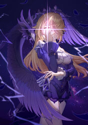 Rule 34 | 1girl, absurdres, bird, blonde hair, commentary request, covering face, crossed arms, crow, detached sleeves, dress, fischl (ein immernachtstraum) (genshin impact), fischl (genshin impact), frilled dress, frills, genshin impact, glowing, glowing eye, hair down, hair over one eye, highres, lightning, lightria, long bangs, long hair, long sleeves, looking at viewer, night, night sky, official alternate costume, official alternate hairstyle, oz (genshin impact), parted lips, peeking through fingers, red eyes, short dress, sidelocks, sky, star (sky), starry sky, tiara