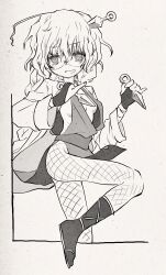 Rule 34 | 1girl, alternate costume, alternate hair length, alternate hairstyle, braid, breasts, bridal gauntlets, coat, dual wielding, fishnet pantyhose, fishnets, from side, glasses, highres, holding, holding knife, japanese clothes, kagaku chop, kimono, kneehighs, knife, knife in head, kunai, lab coat, long hair, long sleeves, looking at viewer, low twin braids, medium breasts, ninja, no bra, object through head, open clothes, open coat, open kimono, outside border, pantyhose, payama, pelvic curtain, pinky out, revealing clothes, reverse grip, ribs, sideless kimono, simple background, smile, socks, solo, standing, standing on one leg, suzuzono sai, twin braids, twisted torso, v-shaped eyebrows, waraji, wavy hair, weapon
