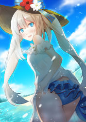 Rule 34 | blue eyes, blush, dress, fate/grand order, grey hair, hat, long hair, rider (marie antonette), smile, twintails
