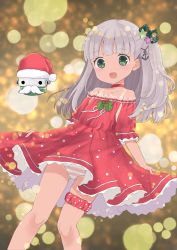 Rule 34 | 1girl, absurdres, bad id, bad pixiv id, bare shoulders, choker, christmas, clothes lift, dress, dress lift, facial hair, green eyes, hat, highres, kantai collection, lifted by self, long hair, maestrale (kancolle), mustache, open mouth, panties, red dress, santa hat, short dress, side ponytail, silver hair, smile, solo, strapless, strapless dress, striped clothes, striped panties, tan, tanline, thigh strap, underwear, witch1130