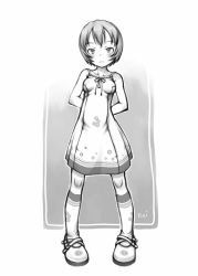 Rule 34 | 1girl, ayanami rei, blush, bow, breasts, dress, greyscale, monochrome, neon genesis evangelion, neyuki rei, shoes, short hair, signature, sketch, small breasts, solo