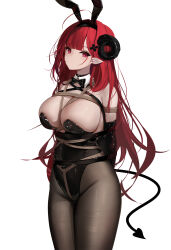 Rule 34 | 1girl, absurdres, animal ears, arms behind back, awaji, azur lane, bdsm, black horns, black leotard, black pantyhose, blindfold, bondage, bound, bound arms, breasts, chinese commentary, cleavage, cowboy shot, crotch rope, curled horns, demon girl, demon horns, demon tail, fake animal ears, fine fabric emphasis, hair ornament, highres, hindenburg (azur lane), hindenburg (delirious duel) (azur lane), horns, large breasts, leotard, long hair, looking at viewer, monoglove, official alternate costume, pantyhose, playboy bunny, rabbit ears, red eyes, red hair, restrained, shibari, shibari over clothes, slit pupils, solo, standing, strapless, strapless leotard, tail, undersized breast cup, very long hair