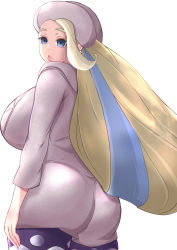 Rule 34 | 1girl, absurdres, ass, blonde hair, blue eyes, blue hair, breasts, creatures (company), from behind, game freak, hat, highres, huge breasts, long hair, looking at viewer, melony (pokemon), multicolored hair, namonakisyura, nintendo, pantyhose, parted lips, pokemon, pokemon swsh, shorts, sideboob, solo, very long hair