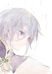 Rule 34 | 1boy, earrings, fate/grand order, fate (series), prince of lan ling (fate), grey eyes, highres, jewelry, male focus, profile, purple eyes, rain, simple background, sketch, solo, toi8, white hair