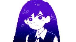 Rule 34 | 1girl, black hair, blue theme, closed mouth, collared shirt, gradient hair, looking at viewer, mari (headspace) (omori), mari (omori), multicolored hair, omori, pixel art, purple hair, shirt, simple background, smile, solo, sweater vest, swept bangs, tappy (omo tapy63), white background