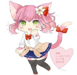 Rule 34 | 1girl, artist request, cat busters, furry, furry female, green eyes, neko hakase (cat busters), open mouth, school uniform, solo, thighhighs