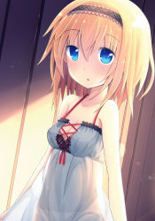 Rule 34 | 1girl, alice margatroid, bad id, bad pixiv id, blonde hair, blue eyes, breasts, cleavage, female focus, hairband, nightgown, oruto (ort+), oruton, panties, see-through, short hair, small breasts, solo, touhou, underwear