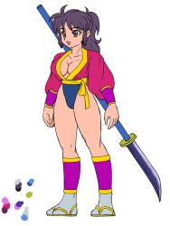 Rule 34 | 1girl, breasts, cleavage, highres, konami, mystic warriors ikari no ninja, ponytail, solo, weapon, yuri (mystic warriors)