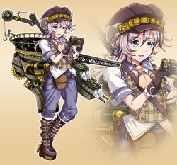 Rule 34 | 10s, 1girl, alternate costume, alternate hairstyle, aoba (kancolle), blue eyes, boots, camera, hat, holding, kantai collection, long hair, looking at viewer, machinery, silver hair, solo, steampunk, sweater vest, tk8d32, turret, zoom layer
