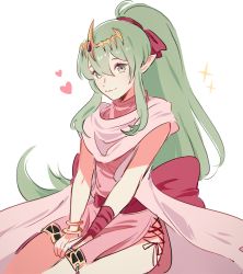 Rule 34 | 1girl, bracelet, fire emblem, fire emblem awakening, green hair, hair ornament, highres, hyoon (sockgyu), jewelry, looking at viewer, nintendo, ponytail, simple background, smile, solo, solo focus, tiara, tiki (fire emblem), white background