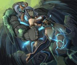 Rule 34 | 1girl, armlet, bare shoulders, blue eyes, blue hair, blue sentinel, boots, breasts, clenched teeth, grass, hair ornament, hetero, imminent penetration, imminent vaginal, jewelry, league of legends, long hair, lunar empress lux, lux (league of legends), magic, medium breasts, monster, official alternate costume, outdoors, penis, pussy, rape, shuuko (s h uuko), teeth, thigh boots, thighhighs