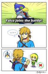 Rule 34 | bird, blonde hair, blue eyes, emcee, falco lombardi, furry, gloves, hair ornament, link, long hair, look-alike, looking at viewer, nintendo, pointy ears, revali, rito, short hair, simple background, smile, super smash bros., the legend of zelda, the legend of zelda: breath of the wild, the legend of zelda: the wind waker, toon link