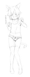 Rule 34 | 1girl, animal ears, flat chest, greyscale, majima yuki, monochrome, short hair, simple background, sketch, solo, tail, thighhighs, translation request, white background