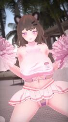 Rule 34 | 1girl, 3d, animal ears, animated, bouncing breasts, breasts, cheerleader, highres, large breasts, outdoors, pom pom (cheerleading), solo, tagme, thick thighs, thighs, underboob, video, vrchat