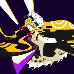 Rule 34 | 1girl, 3ma can omochi, black background, blonde hair, bow, cropped legs, dress, floating hair, frilled dress, frills, from side, hair bow, half-closed eyes, hat, hat ribbon, highres, long hair, looking at viewer, mob cap, multiple hair bows, red bow, red ribbon, ribbon, sidelocks, sleeve garter, sleeves past fingers, sleeves past wrists, smile, solo, tabard, touhou, very long hair, white dress, wide sleeves, yakumo yukari