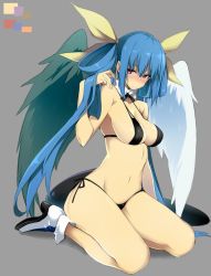 Rule 34 | 10mo, 1girl, asymmetrical wings, bikini, black panties, blue hair, bra, breasts, choker, dizzy (guilty gear), guilty gear, hair ribbon, high heels, long hair, midriff, navel, panties, red eyes, ribbon, sideboob, skindentation, solo, swimsuit, tail, thick thighs, thighs, twintails, underwear, wings